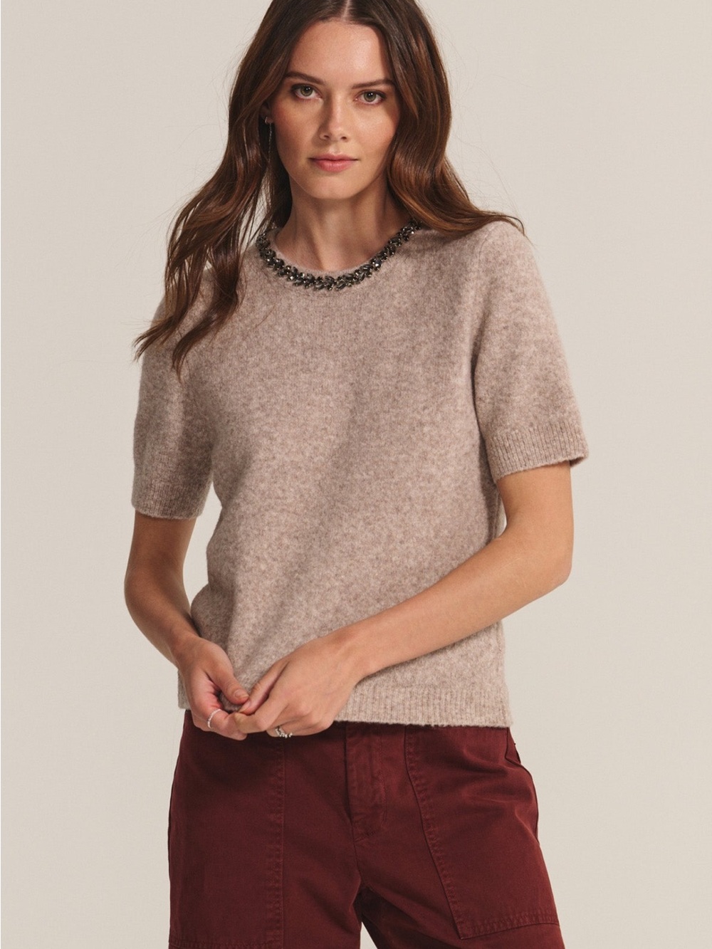 Velvet by Graham & Spencer Jeweled Wool Yak Sweater M